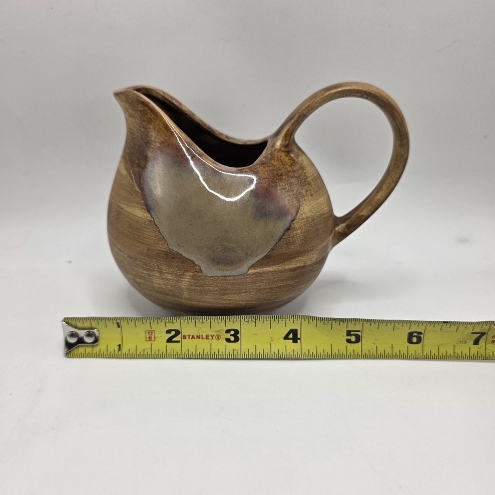 Rustic Pottery Creamer Pitcher Brown Reactive Glaze Cottagecore Farmhouse Decor - Picture 8 of 8